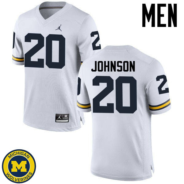 Mens Michigan Wolverines #20 Drake Johnson White Alumni Jersey